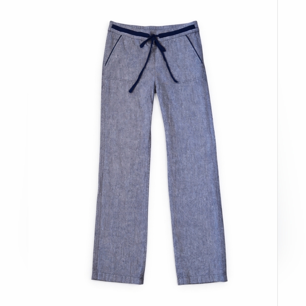 Cason Womens Casual Linen Blue Pants With Drawstring Chic Size Small